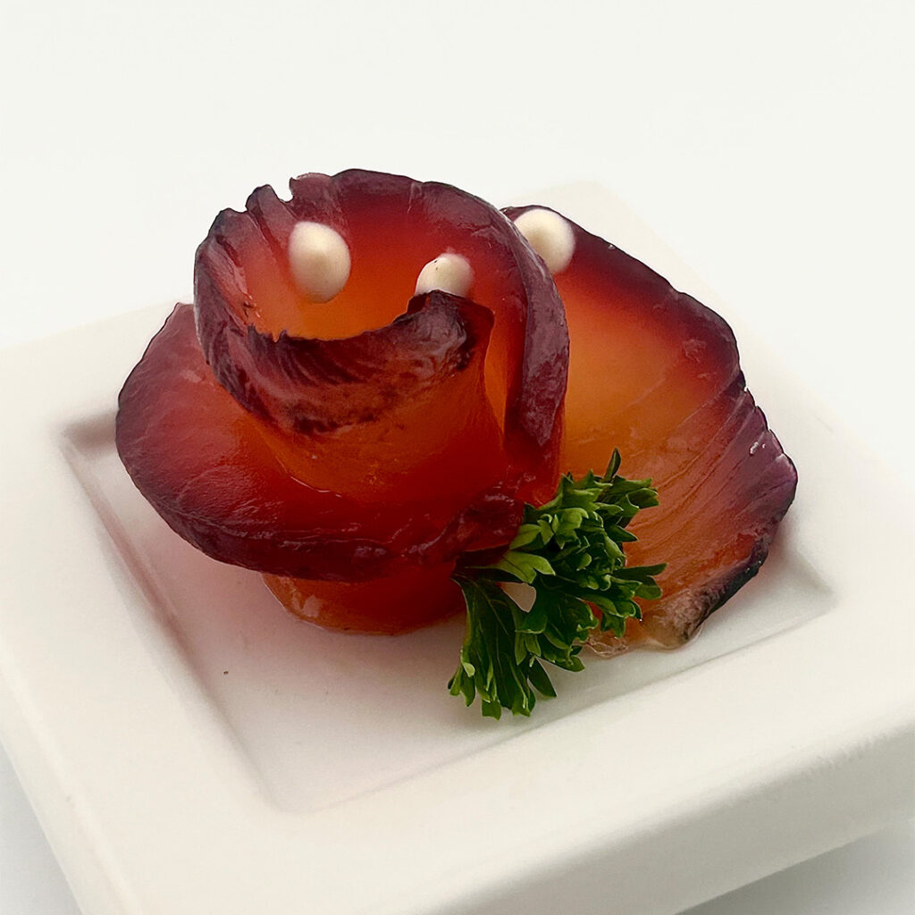 Cured salmon rolled into a rose